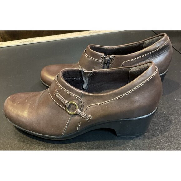 Clarks Women’s Leather Genette Curve Brown Loafer Shoes Size 9M Office Career - Picture 2 of 6